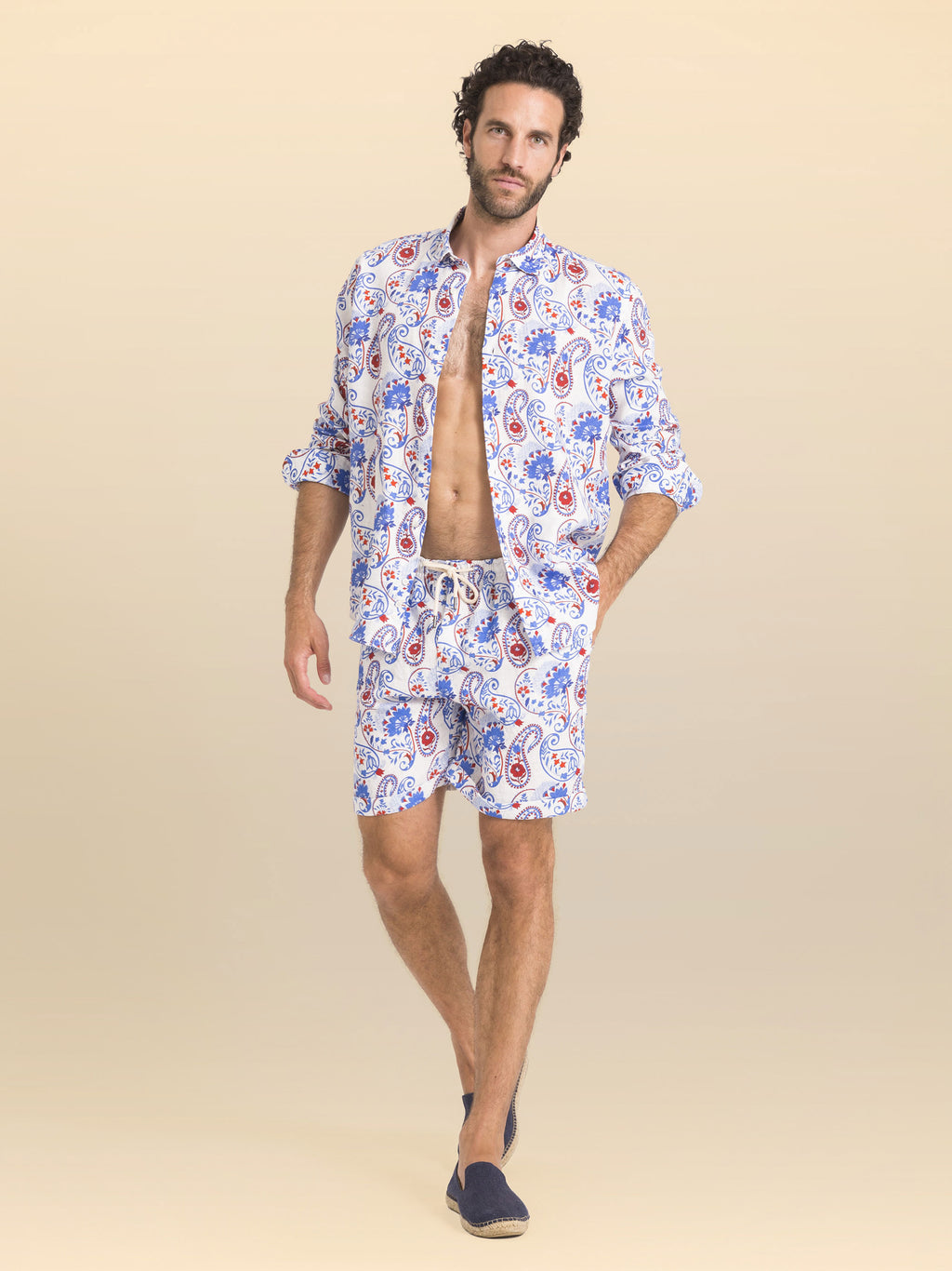 Herren-Pantabasket aus bedrucktem Leinen Casablanca