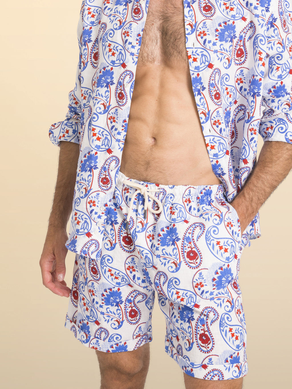 Herren-Pantabasket aus bedrucktem Leinen Casablanca