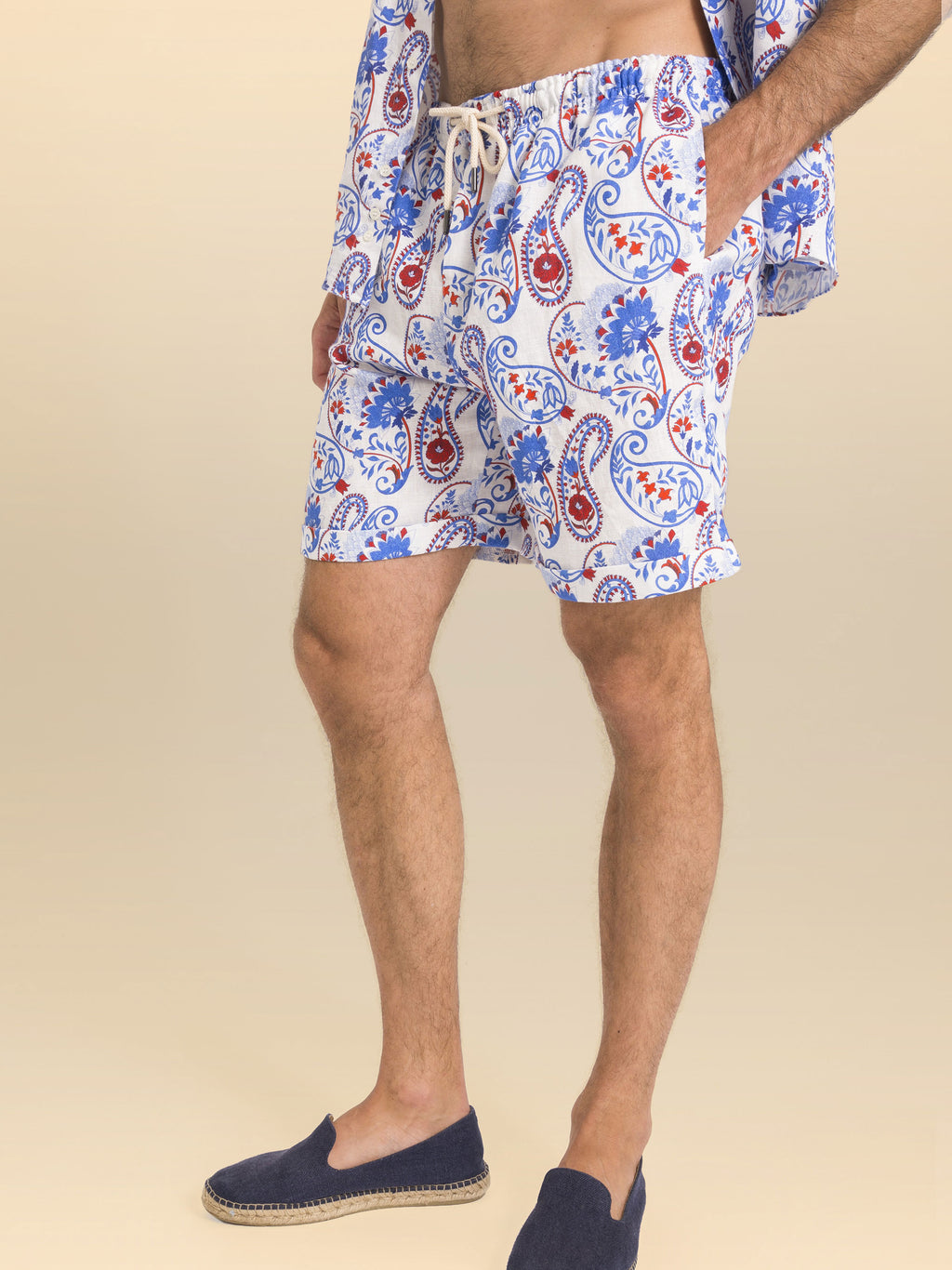 Herren-Pantabasket aus bedrucktem Leinen Casablanca