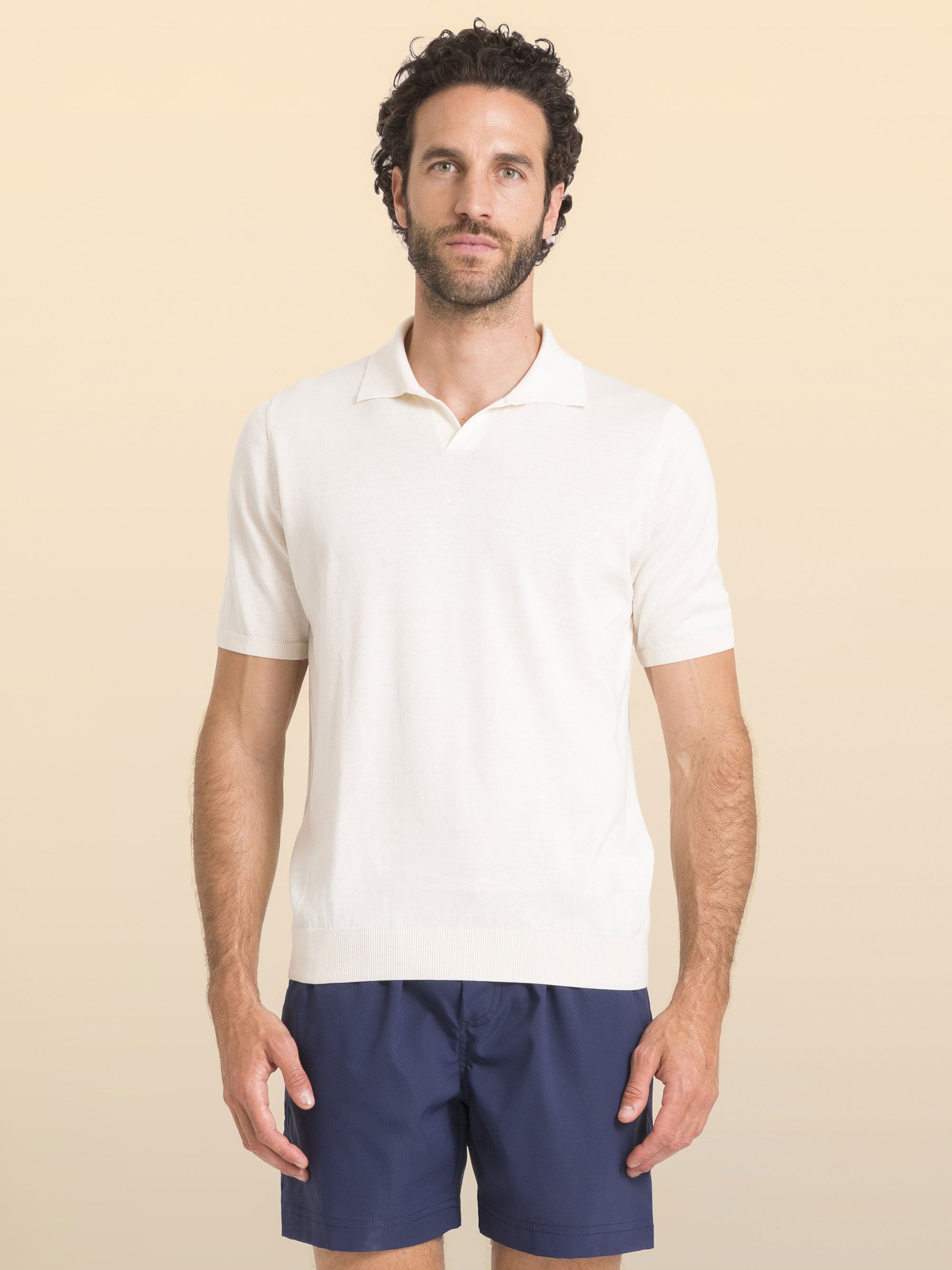 POLO DE MANGA CURTA EM TRICOT DE ALGODÃO E SEDA MARZAMEMI