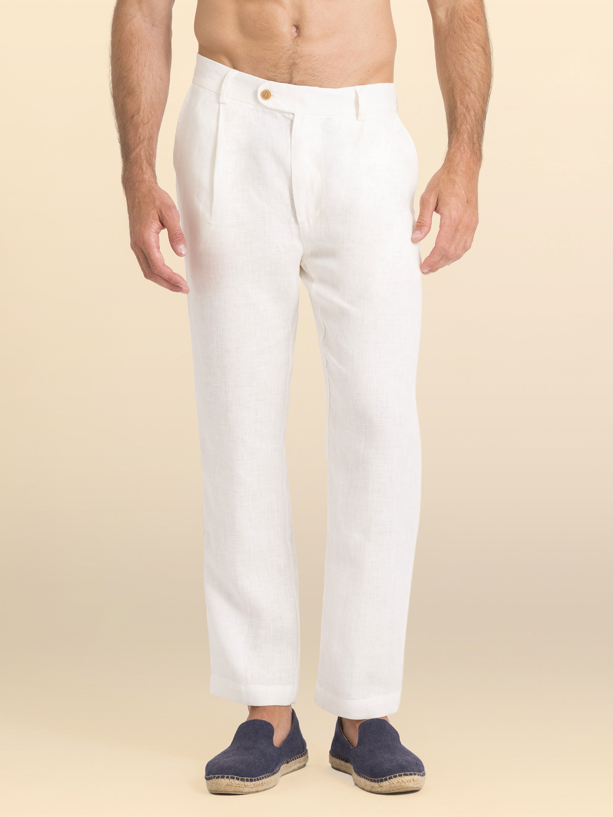 CALÇAS COM PINÇAS EM LINHO MARZAMEMI