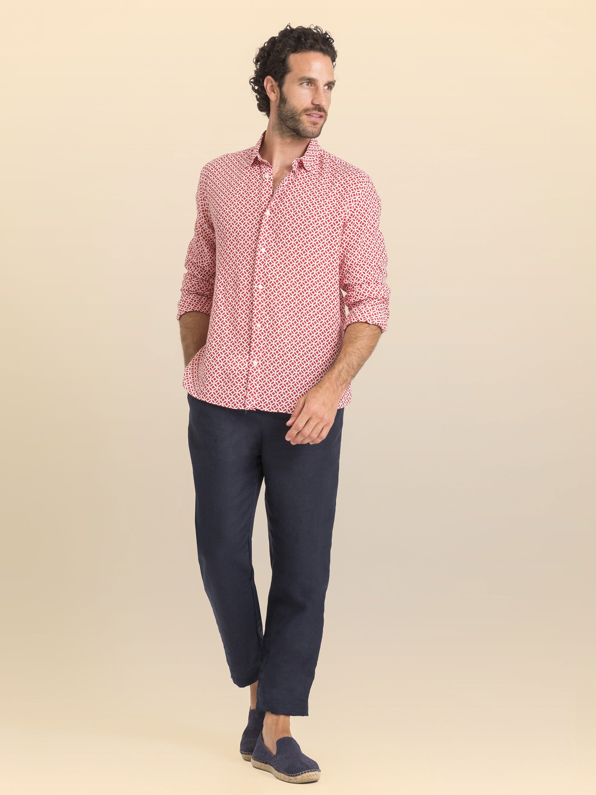 Linnen herenhemd met lange mouwen, elegant, casual, met knopen, katoen Linnen herenhemd met lange mouwen, elegant, casual, met knopen, katoen