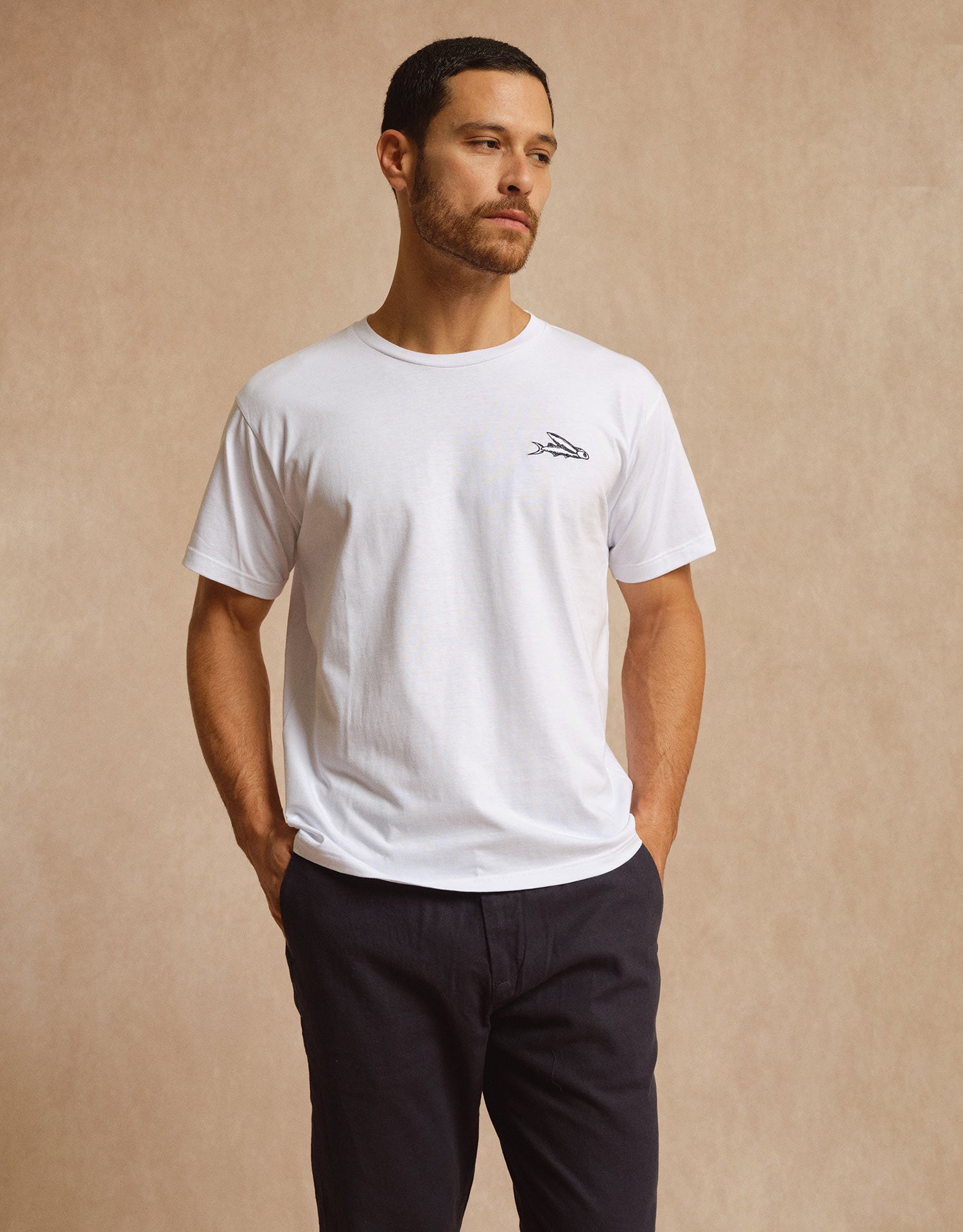 T-Shirt Ricamo Spiaggia Bianca Cotone